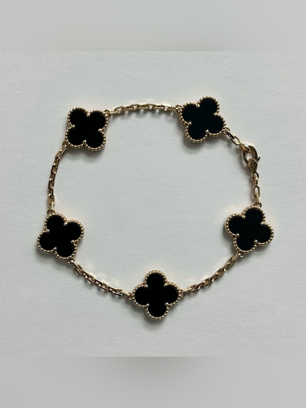 Van Cleef & Arpels Vintage Alhambra Bracelet 5 Motifs 18K Yellow Gold Onyx VCA